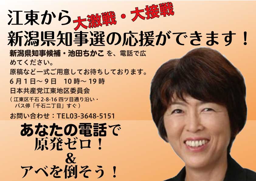 #新潟県知事選 池田ちかこ@ikedachikako 候補応援にお力を！